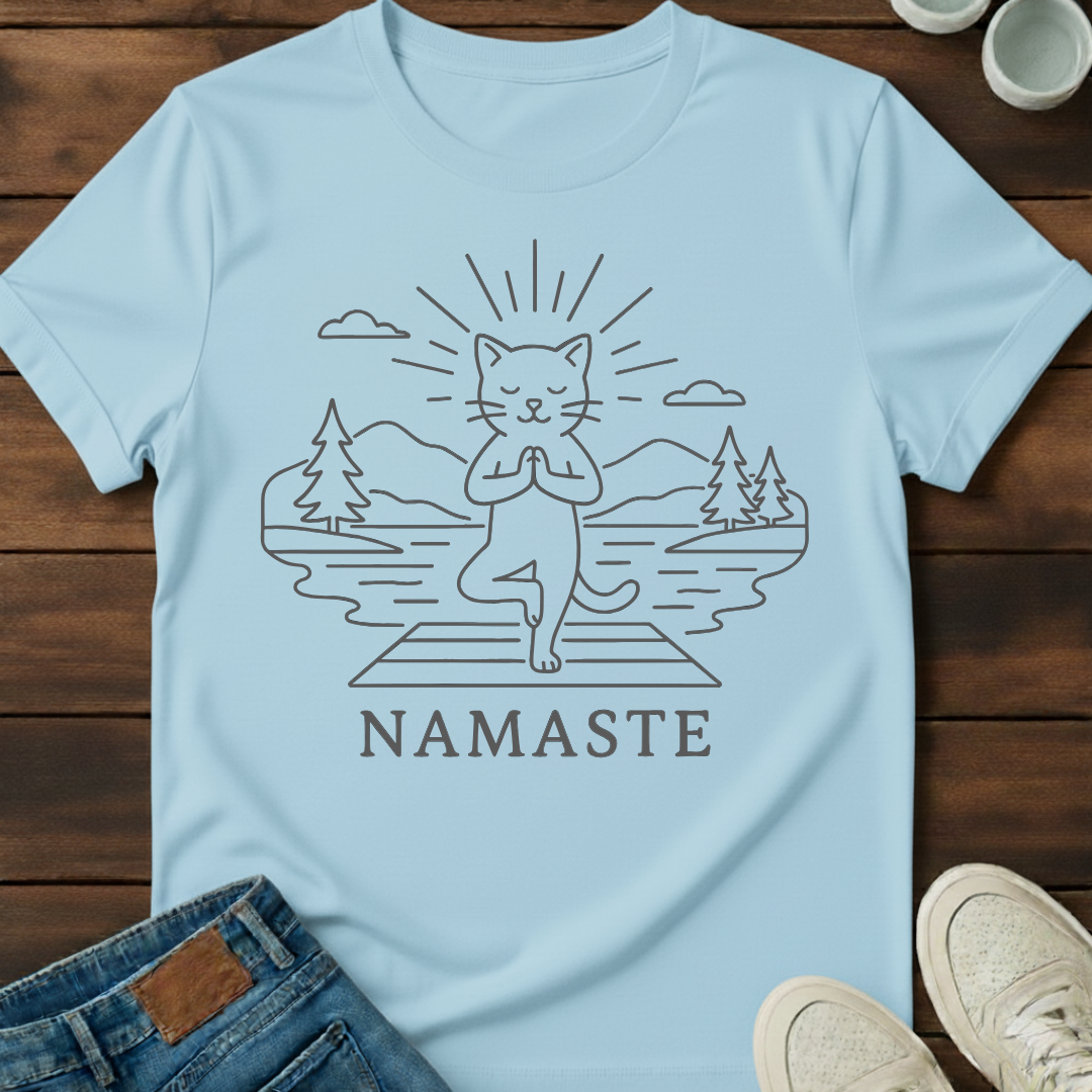 Namaste Cat Outline T-Shirt