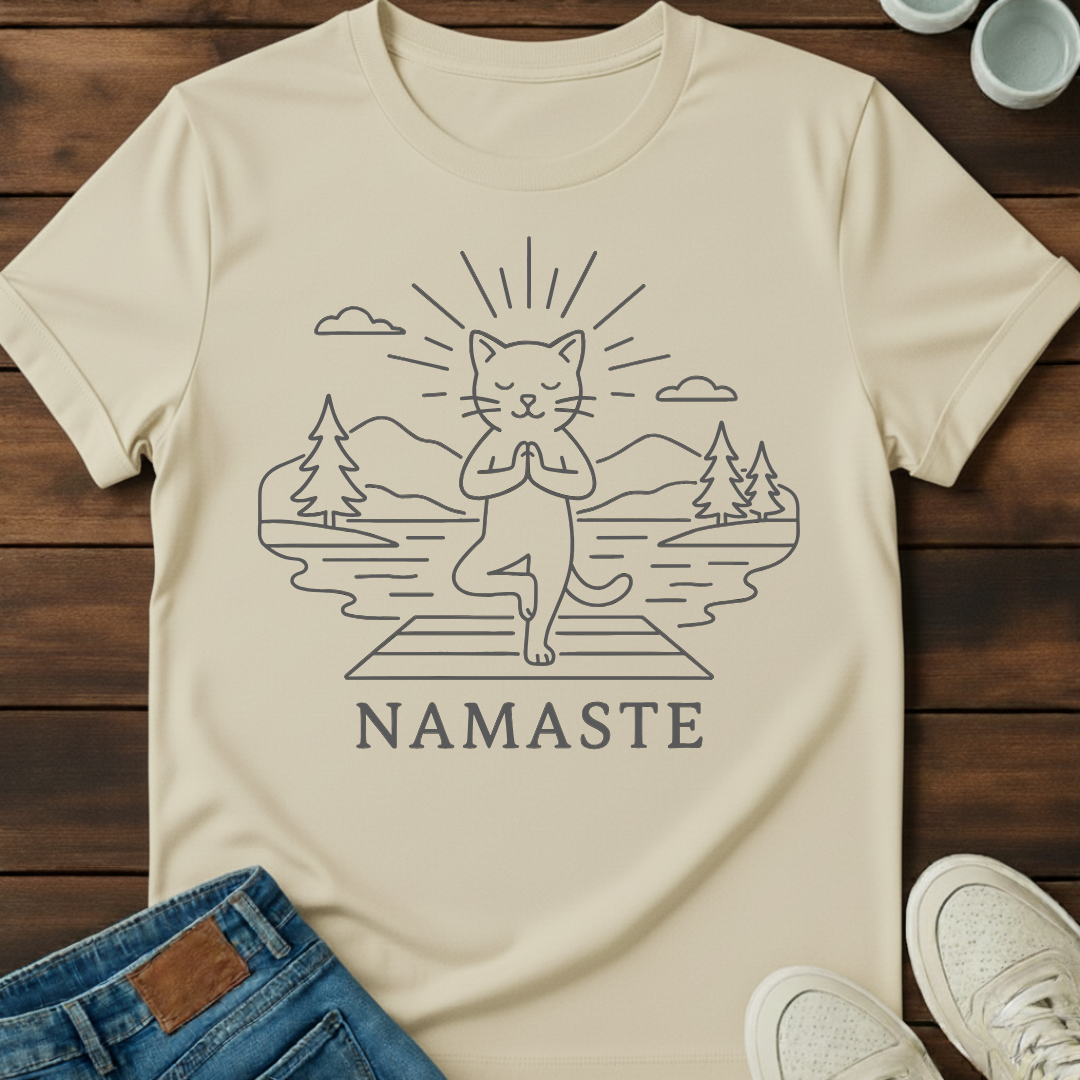 Namaste Cat Outline T-Shirt