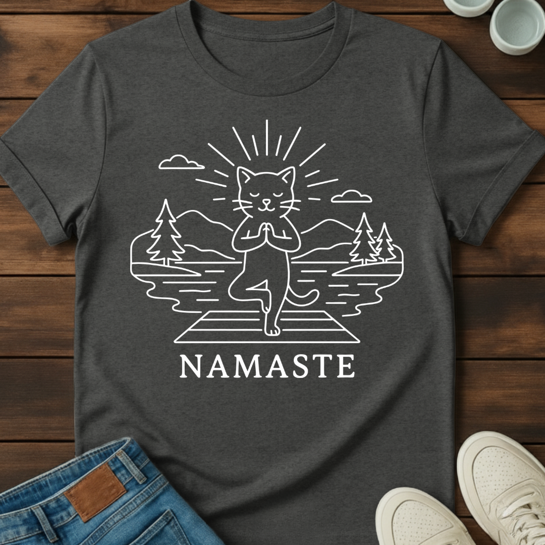 Namaste Cat Outline T-Shirt