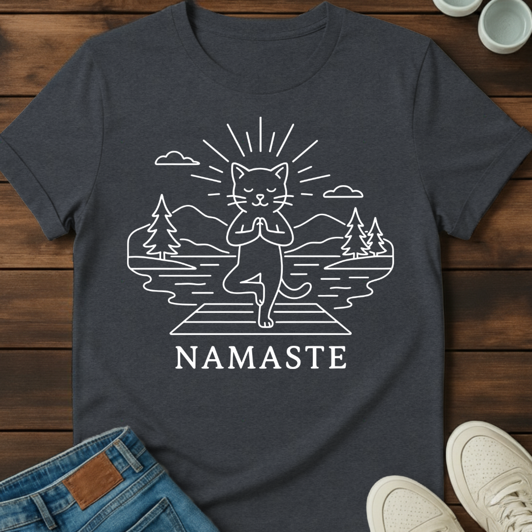 Namaste Cat Outline T-Shirt