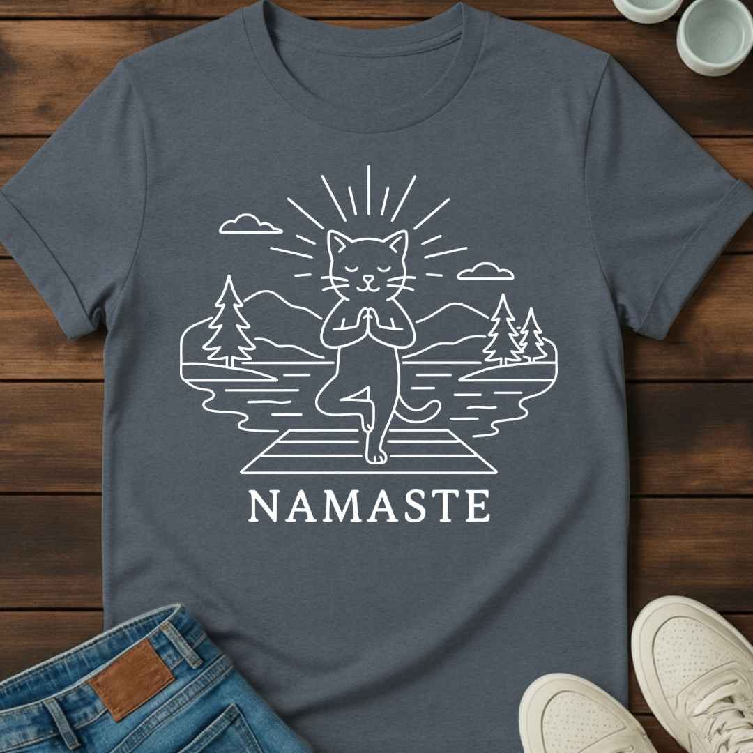 Namaste Cat Outline T-Shirt