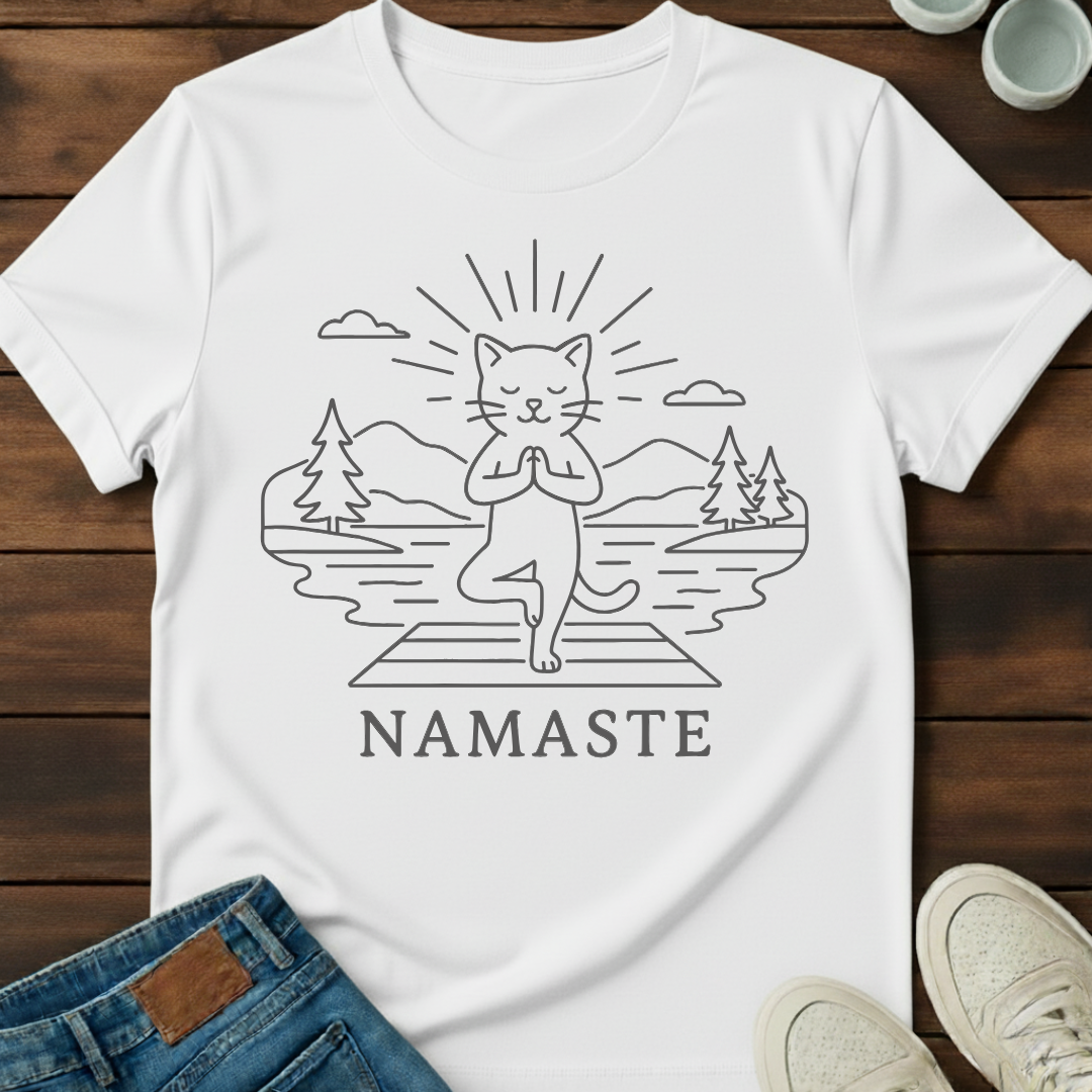Namaste Cat Outline T-Shirt