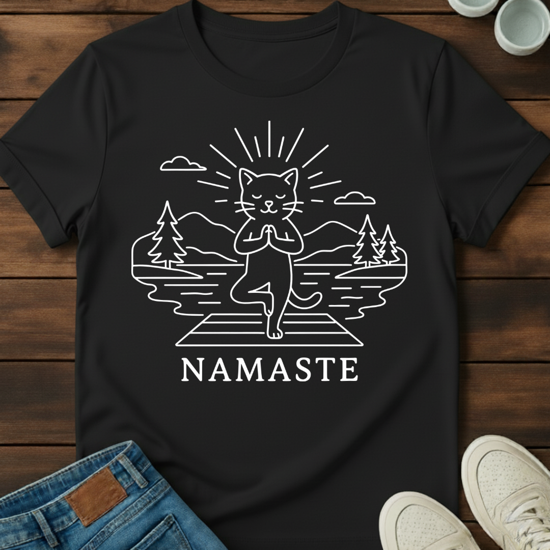 Namaste Cat Outline T-Shirt