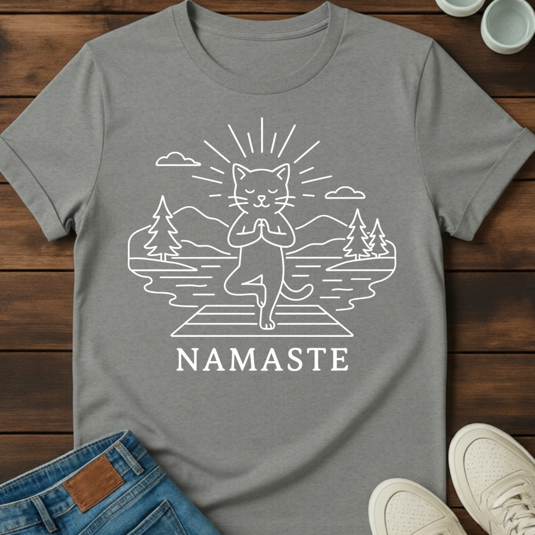 Namaste Cat Outline T-Shirt