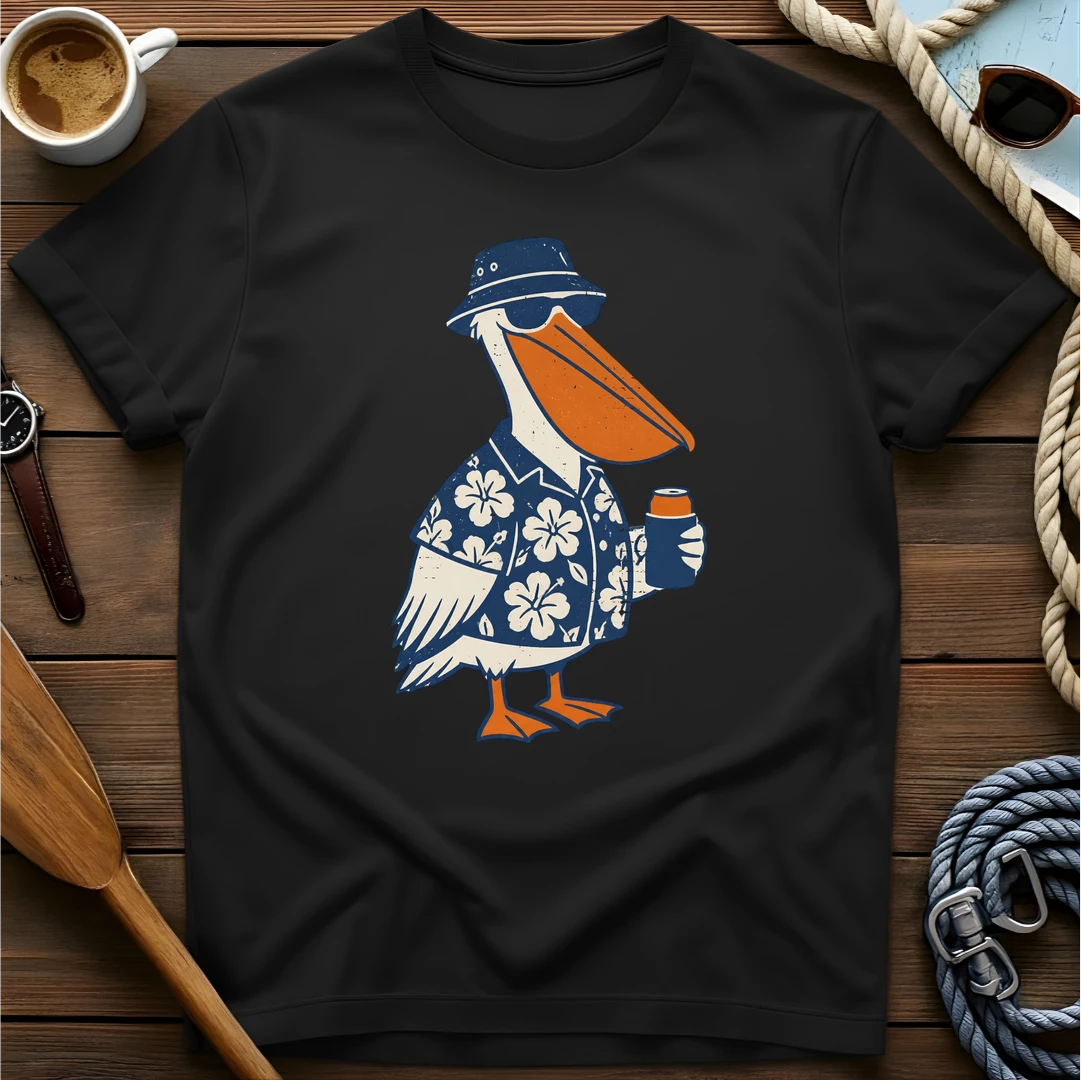 Chill Pelican t-shirt — BeaconTide water life character design.