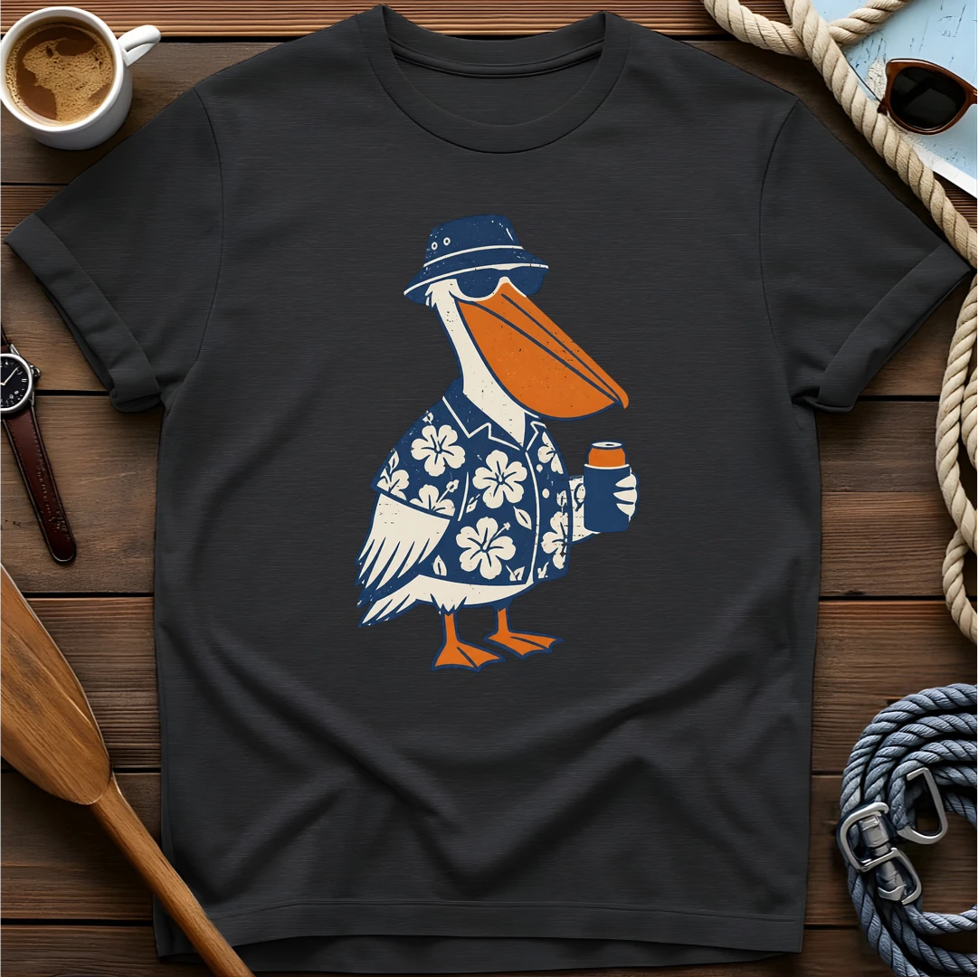 Chill Pelican t-shirt — BeaconTide water life character design.