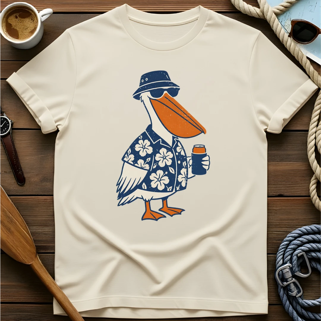 Chill Pelican t-shirt — BeaconTide water life character design.
