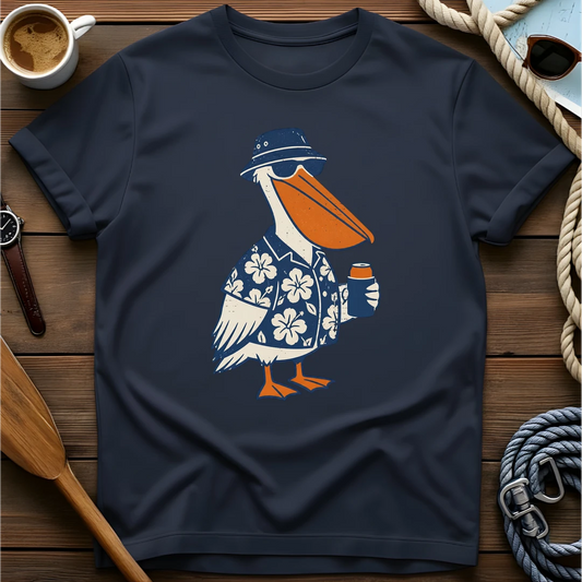 Chill Pelican t-shirt — BeaconTide water life character design.
