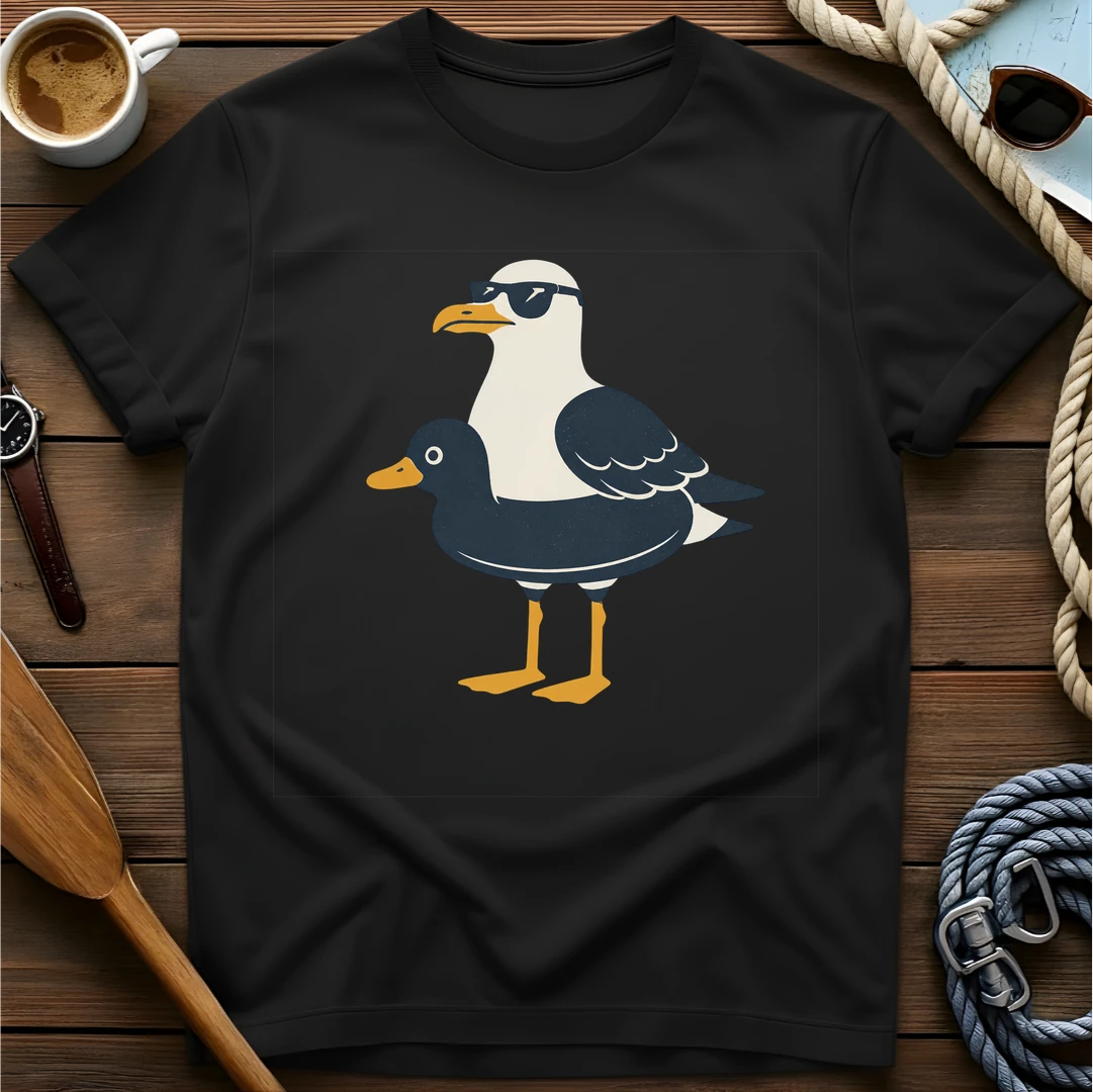 Floaty Seagull t-shirt — BeaconTide water life character design.