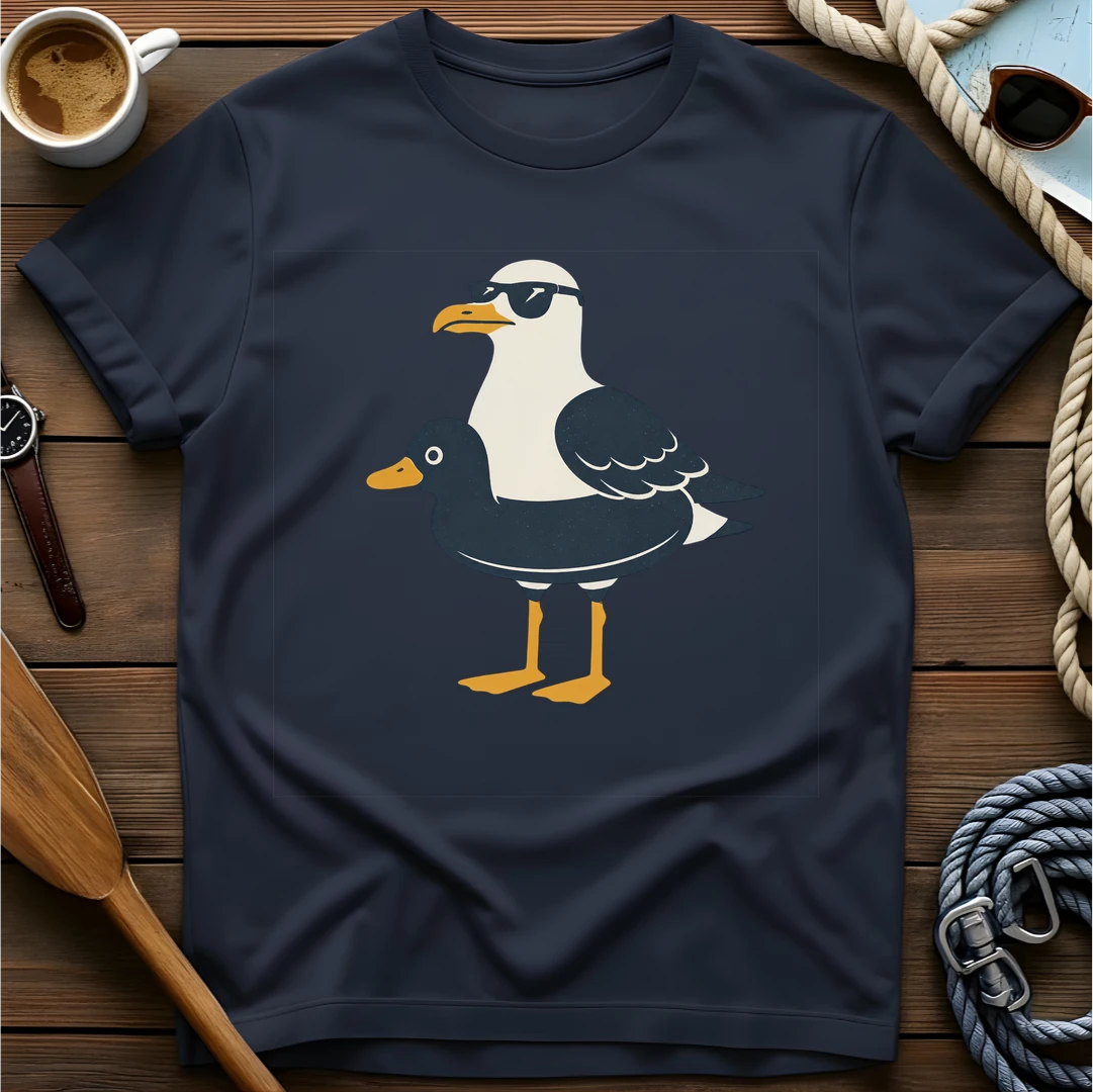 Floaty Seagull t-shirt — BeaconTide water life character design.