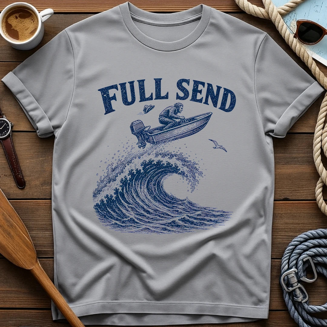 Full Send Boat t-shirt — BeaconTide water life design.