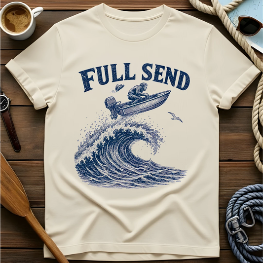 Full Send Boat t-shirt — BeaconTide water life design.