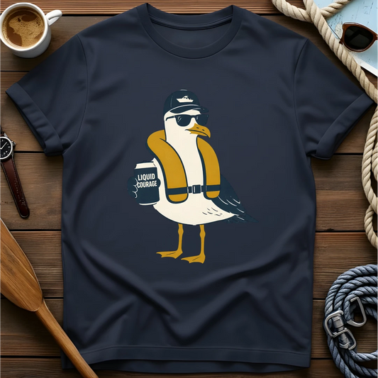 Liquid Courage Gull t-shirt — BeaconTide water life character design.