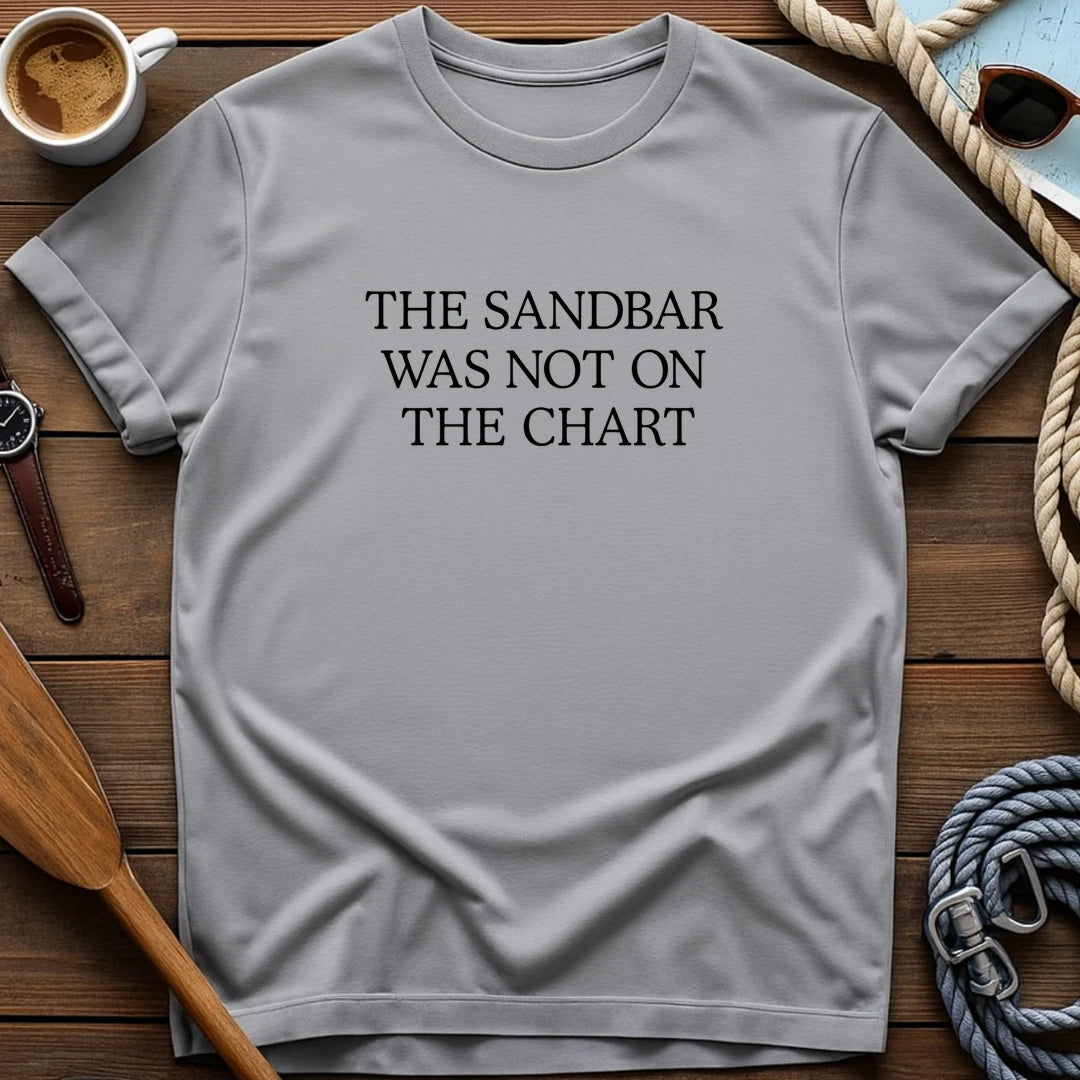 T-shirt with a nautical chart design marking local sandbar spots with depth soundings.