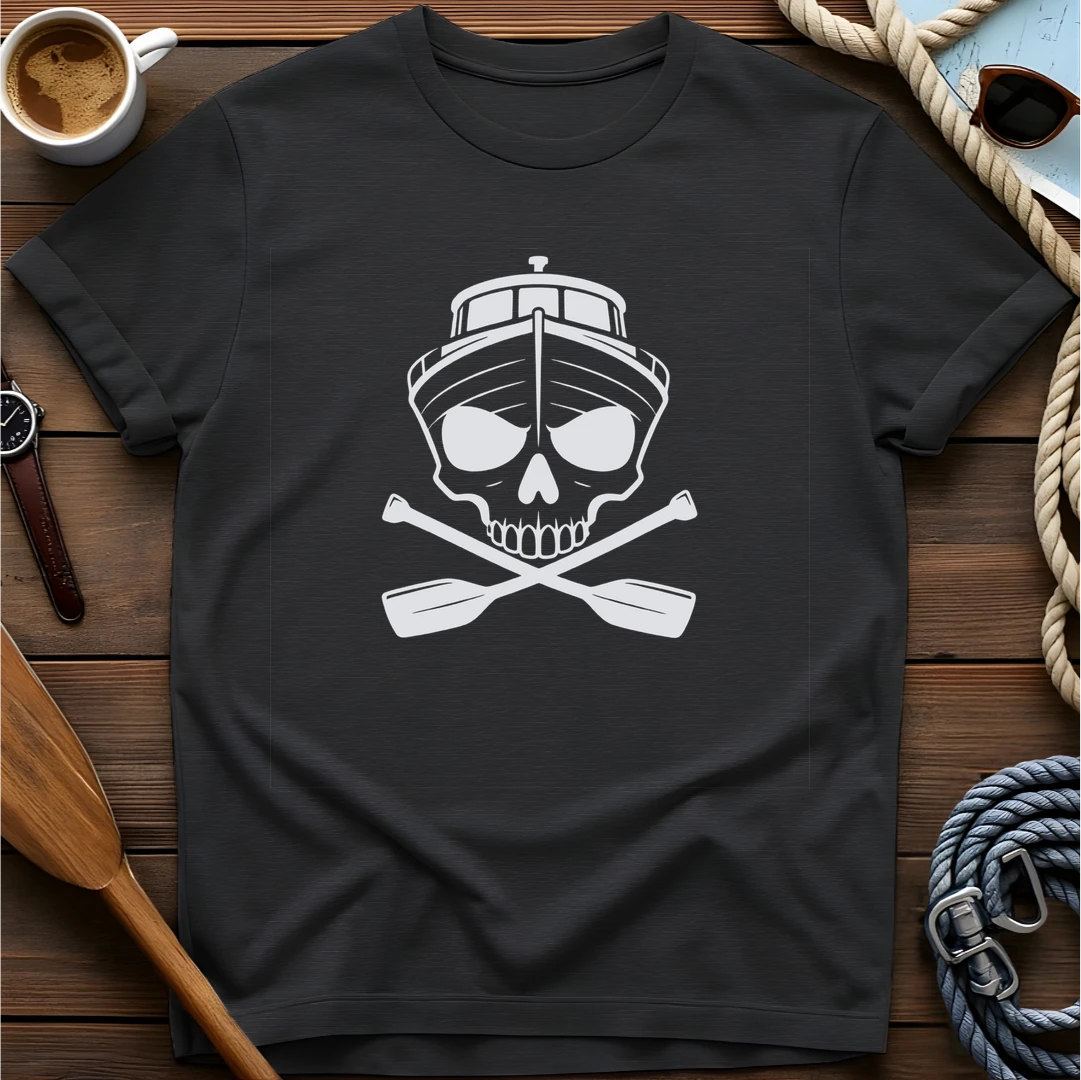 Skull Boat t-shirt — BeaconTide nautical design.