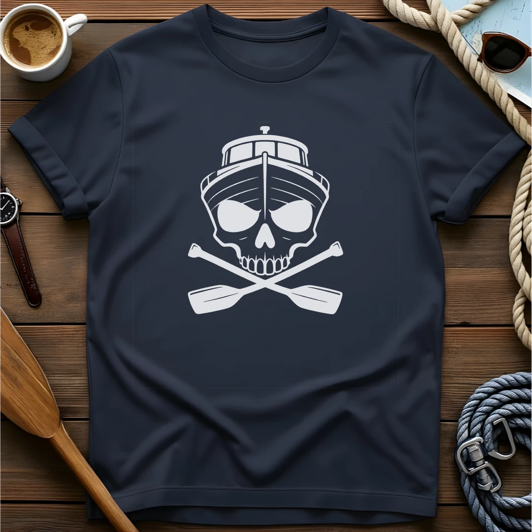 Skull Boat t-shirt — BeaconTide nautical design.