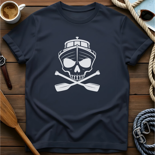Skull Boat t-shirt — BeaconTide nautical design.